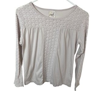 Peek Blouse Top Girls‎ 3XL 14 Pullover Eyelet Peasant Long Sleeves Cream